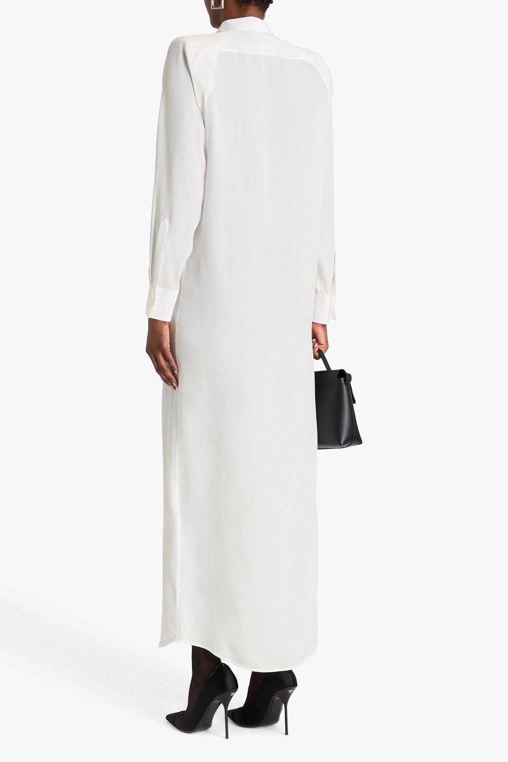 WARDROBE.NYC Pussy-bow silk crepe de chine maxi shirt dress