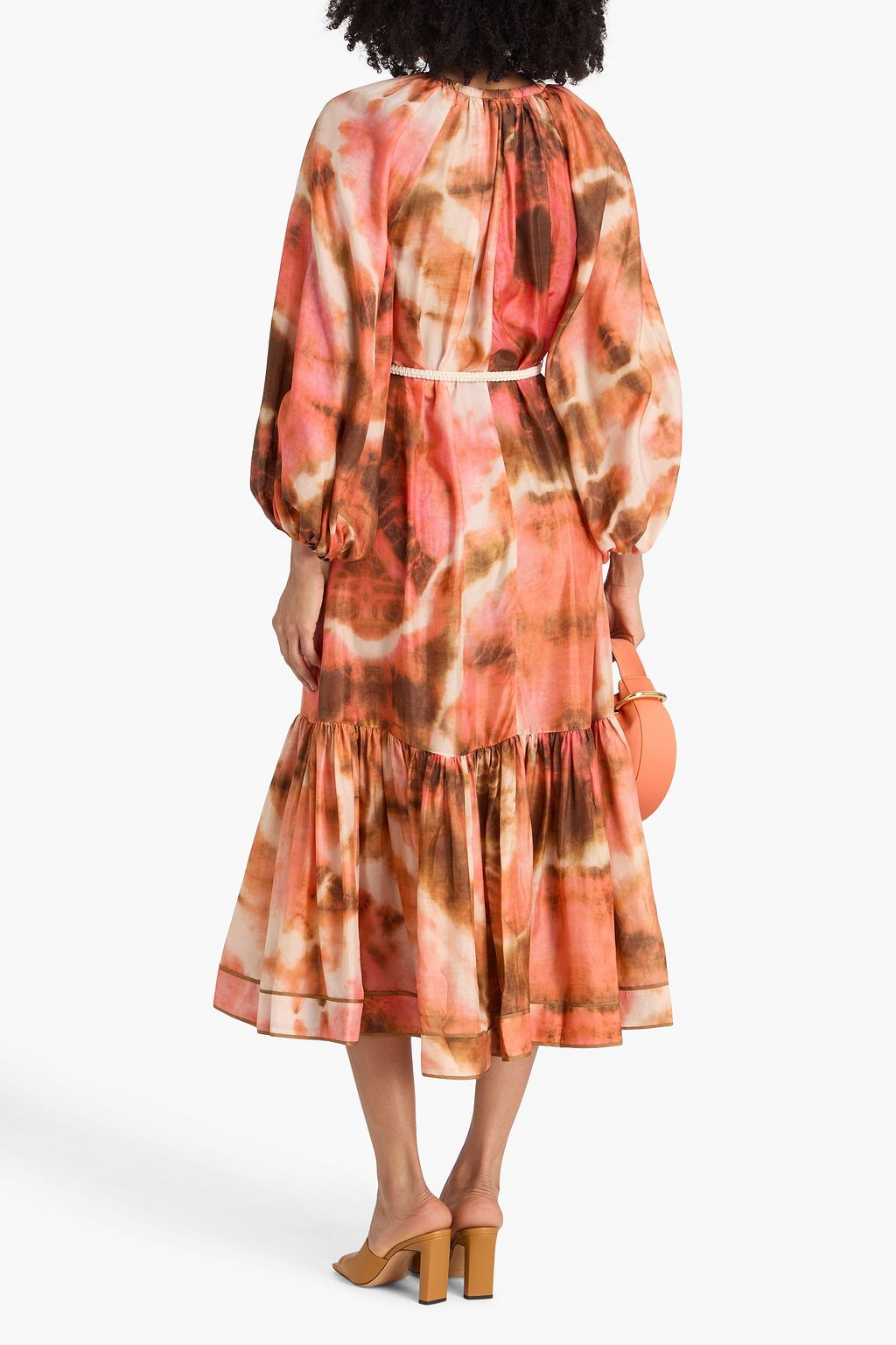 ZIMMERMANN فستان متوسط الطول من حرير شارموز الحريري بطبعات مزين بالكريستال