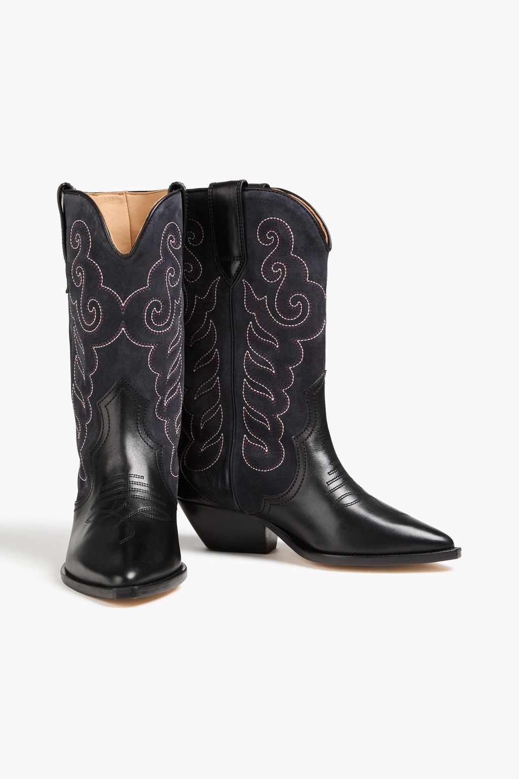 ISABEL MARANT Embroidered leather and suede cowboy boots
