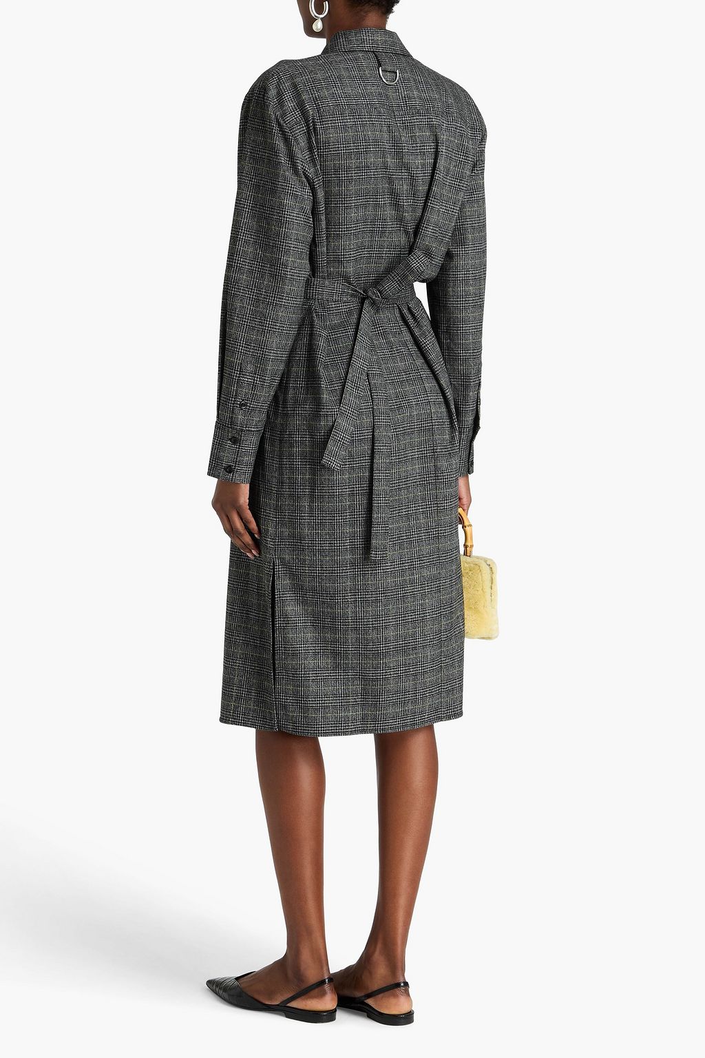 PROENZA SCHOULER PSWL فستان بتصميم ملفوف متوسط الطول من التويد بنقش مربعات