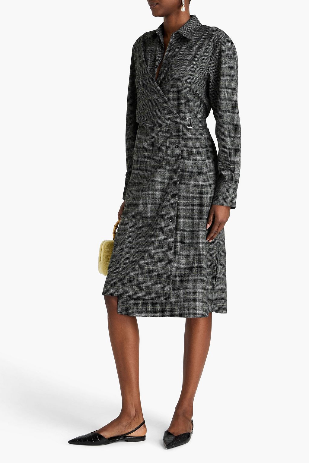 PROENZA SCHOULER PSWL فستان بتصميم ملفوف متوسط الطول من التويد بنقش مربعات