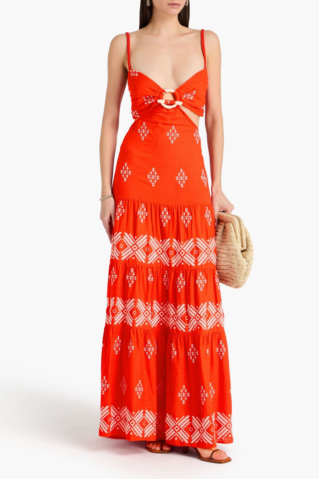 JOHANNA ORTIZ Convertible tiered embroidered slub woven maxi dress | THE OUTNET JOHANNA ORTIZ Convertible tiered embroidered slub woven maxi dress | THE OUTNET