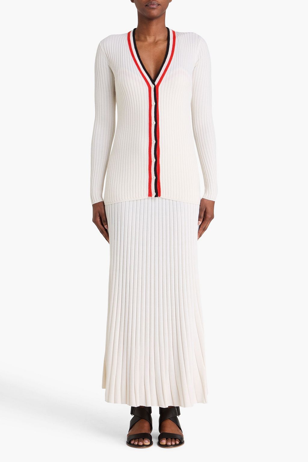 GABRIELA HEARST كارديغان "ميرين" من مزيج الحرير والكشمير بتصميم مخطط