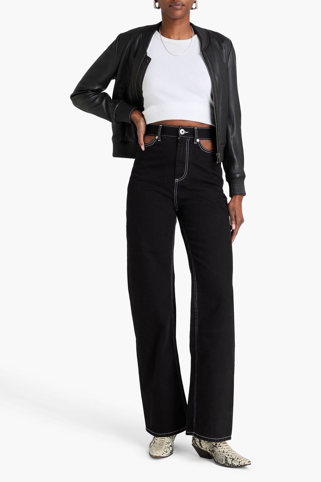 MAISON MARGIELA بنطال جينز بقصة أرجل واسعة وخصر مرتفع مزين بفتحات