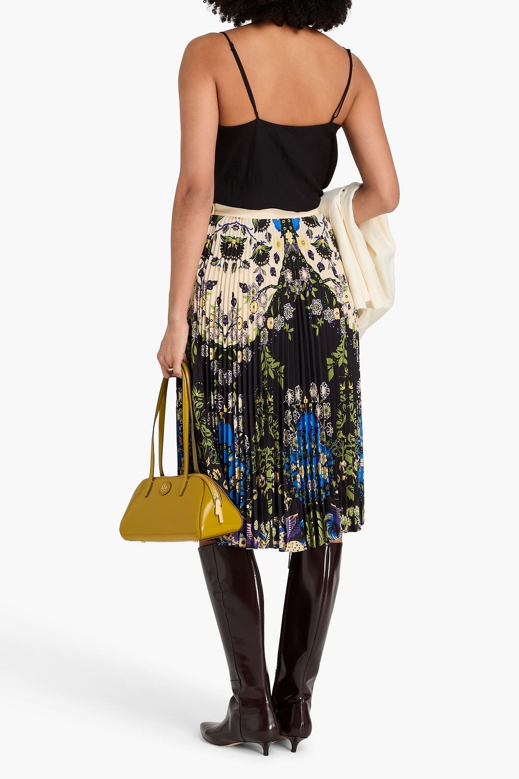 ETRO Pleated floral-print crepe midi skirt
