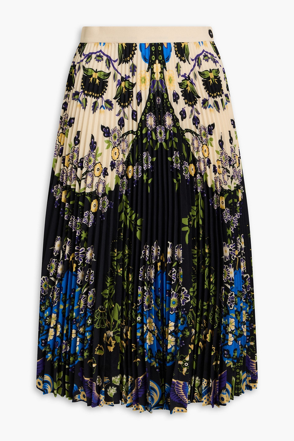 Etro Pleated Floral-print Crepe Midi Skirt In Black