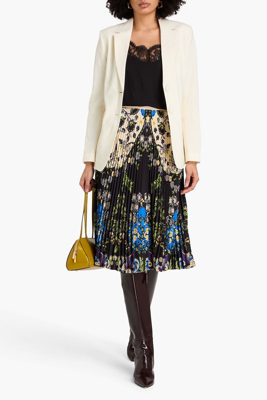 ETRO Pleated floral-print crepe midi skirt