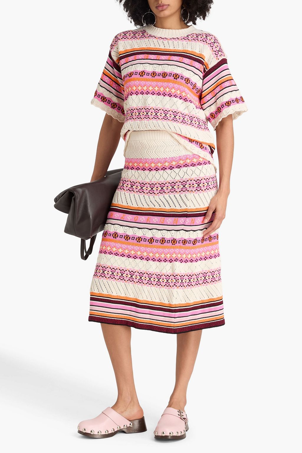 KENZO Fair Isle cotton-blend midi skirt