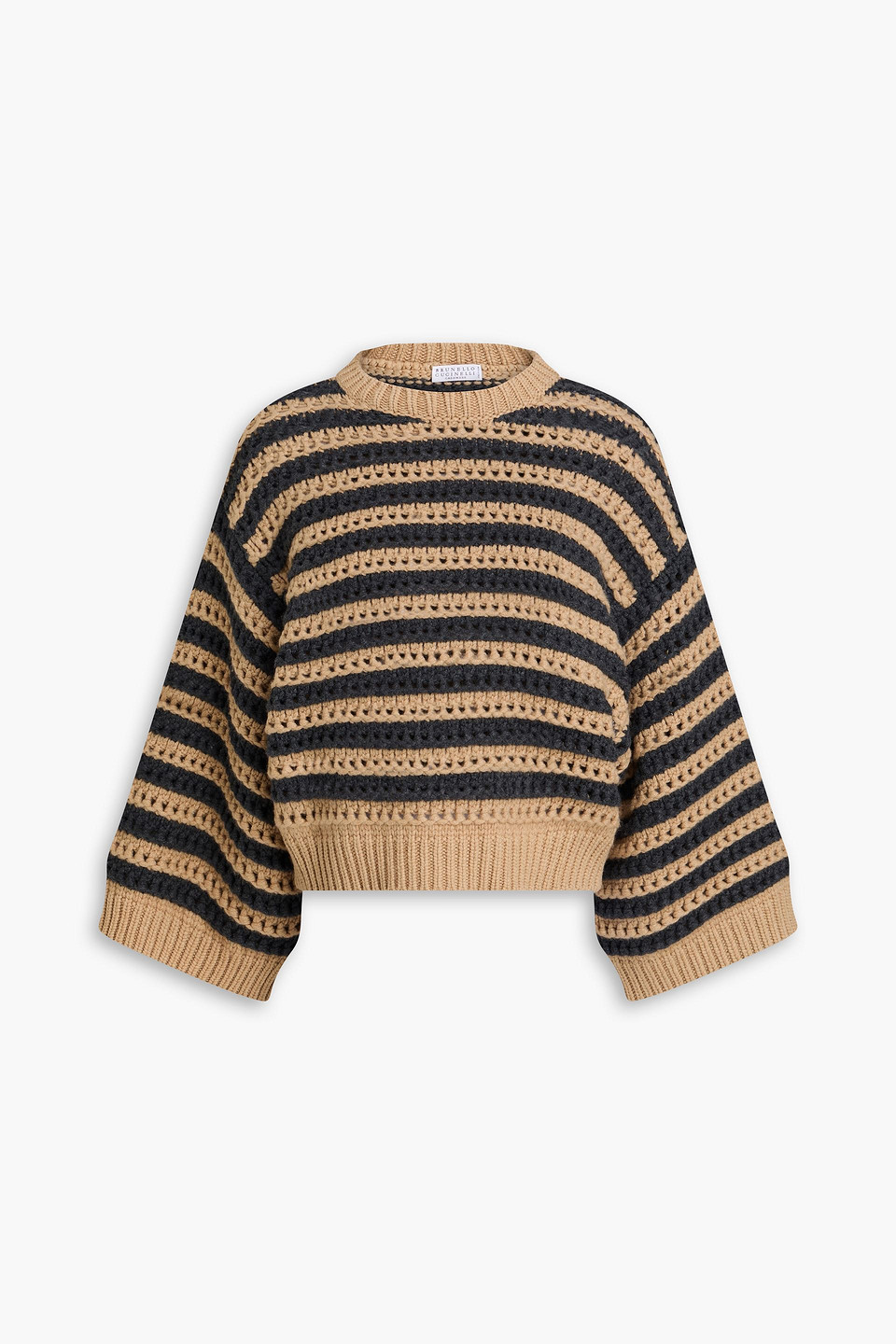 Brunello Cucinelli Striped Wool, Cashmere And Silk-blend Sweater In Multi