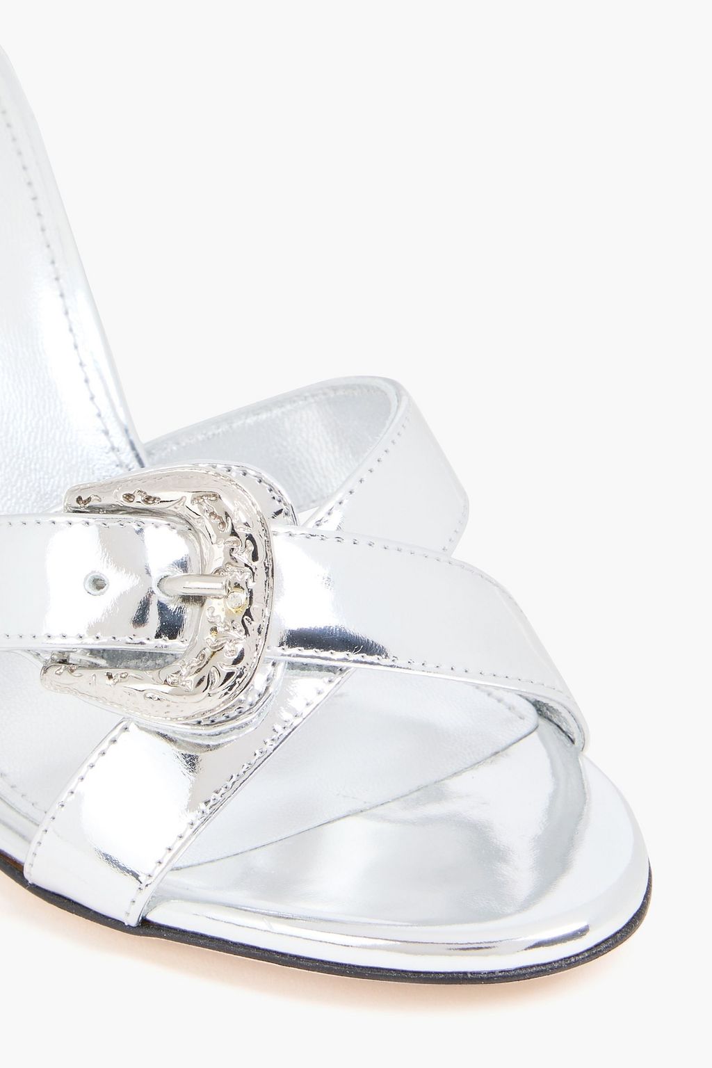 PARIS TEXAS Buckled mirrored-leather mules