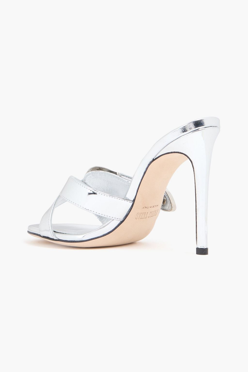 PARIS TEXAS Buckled mirrored-leather mules