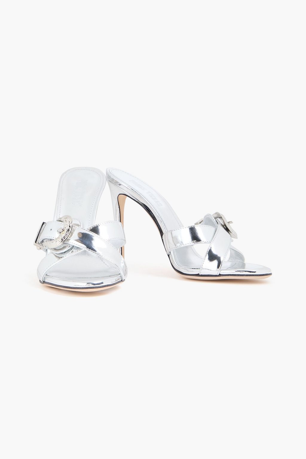 PARIS TEXAS Buckled mirrored-leather mules