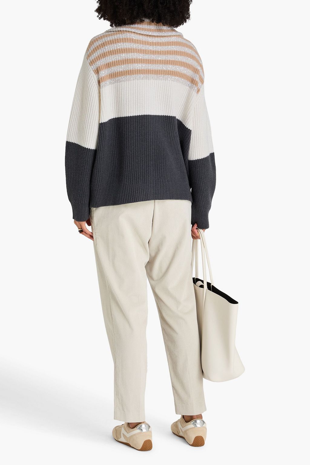 BRUNELLO CUCINELLI Striped embellished wool, cashmere and silk-blend cardigan