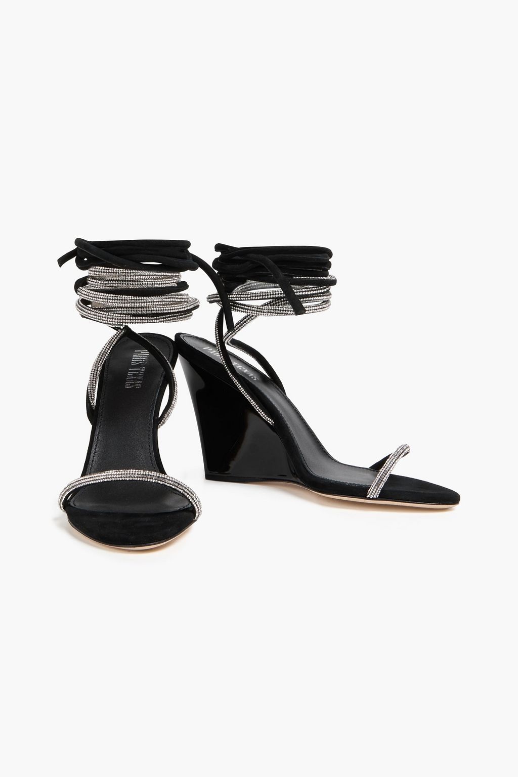PARIS TEXAS Crystal-embellished suede wedge sandals