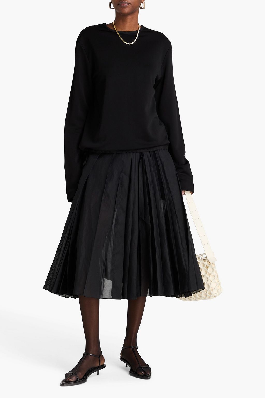 JIL SANDER توب من الجيرسيه بحواف من التويل