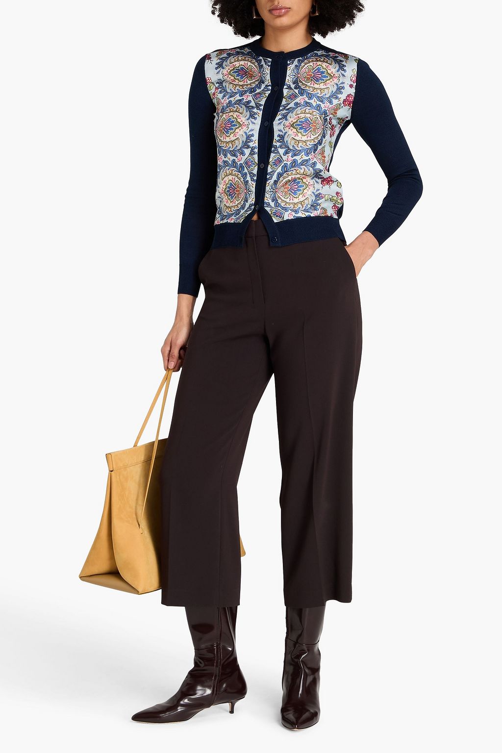 ETRO Printed twill-paneled cotton-blend cardigan