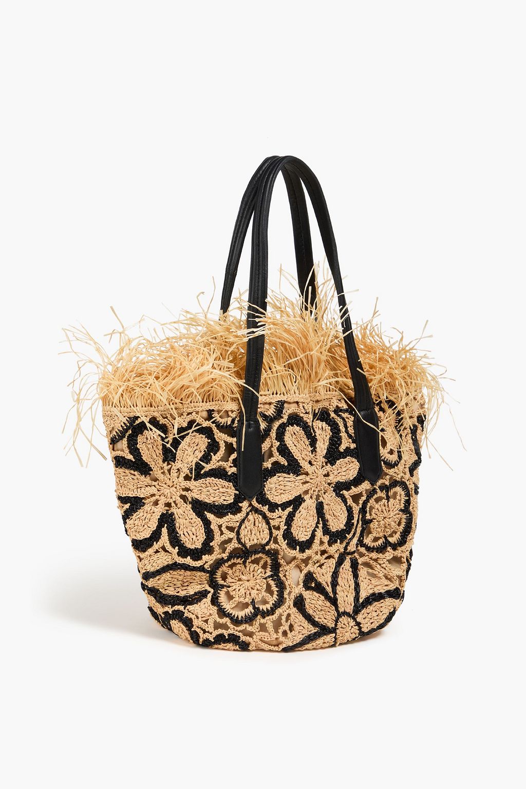 OSCAR DE LA RENTA حقيبة توت من القش مع حواف منسّلة