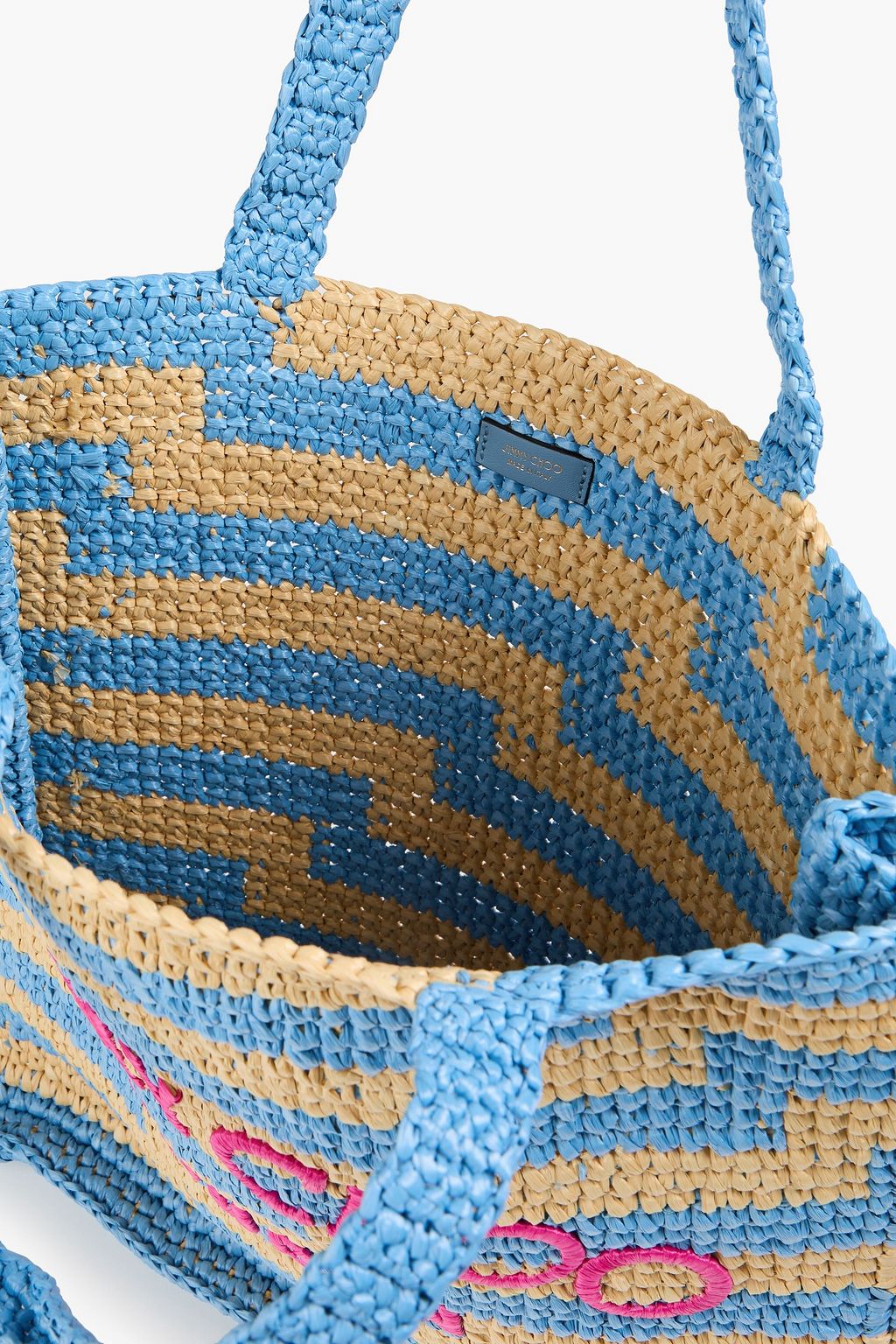 JIMMY CHOO حقيبة توت من نسيج الرافيا الصناعي