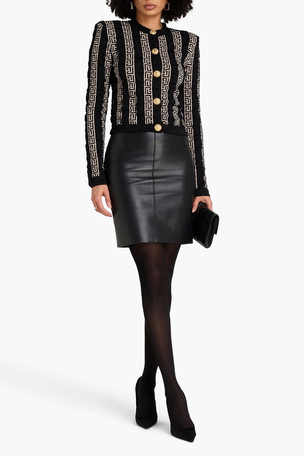 BALMAIN كارديغان من مزيج الصوف بحبكة الجاكار