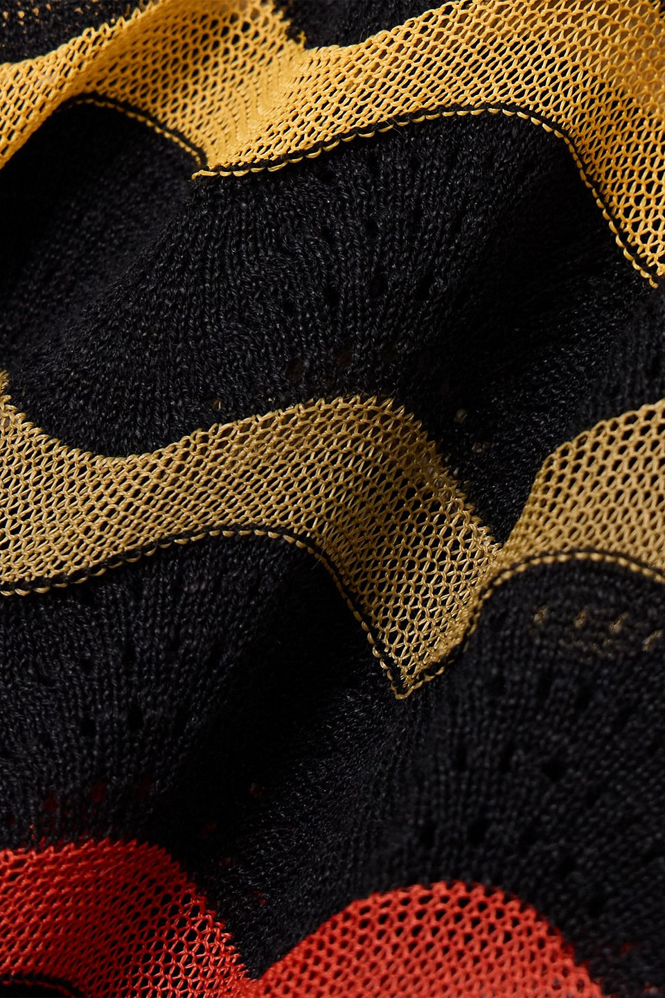 La Doublej Zephyr Scalloped Striped Pointelle-knit Linen-blend Wrap Top In Black