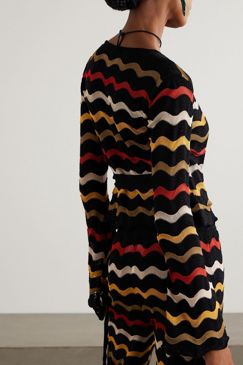 LA DOUBLEJ Zephyr scalloped striped pointelle-knit linen-blend wrap top