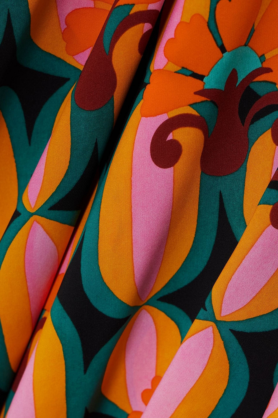 La Doublej Belted Printed Crepe Maxi Shirt Dress In Orange