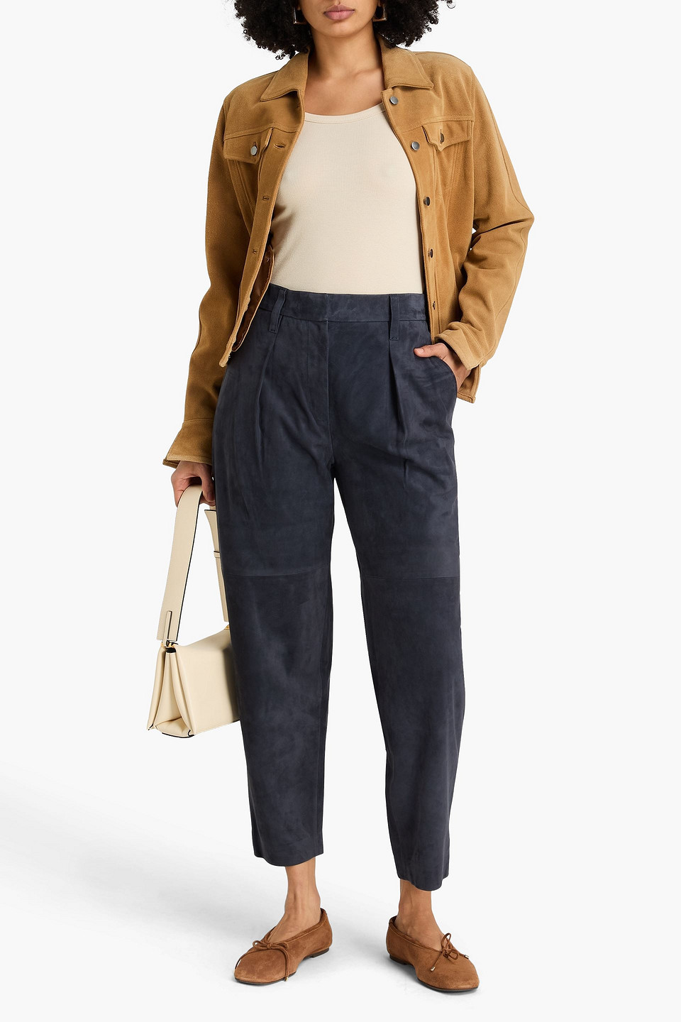 Brunello Cucinelli Suede Tapered Pants In Blue