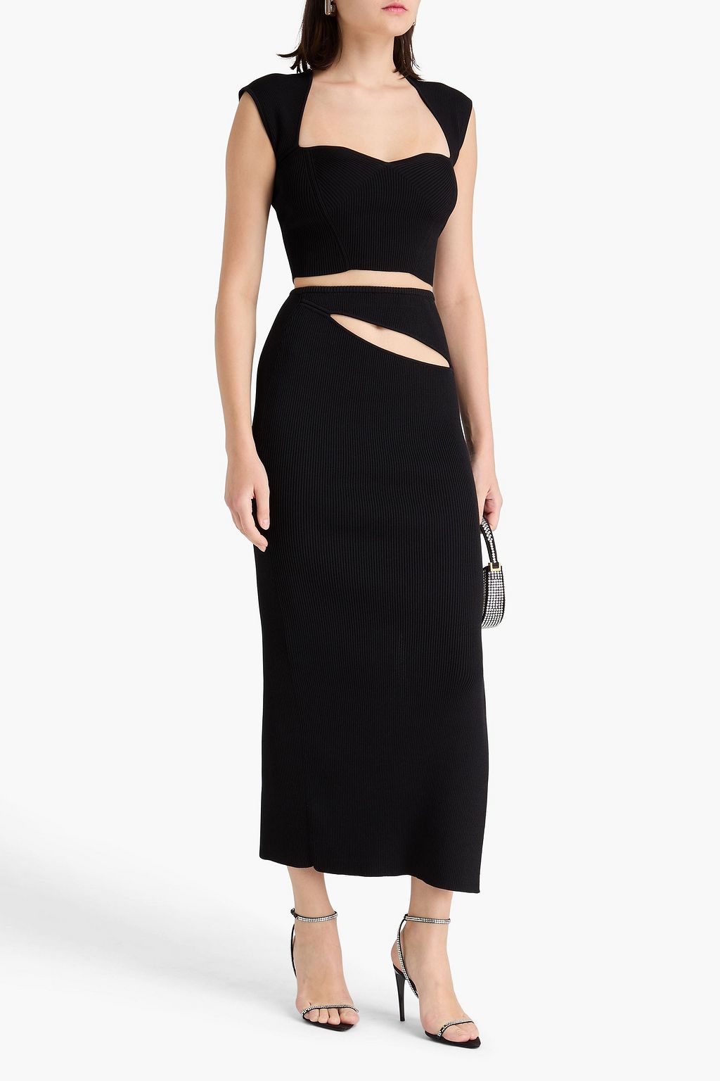 CHRISTOPHER ESBER تنورة طويلة من نسيج بحبكة مضلّعة ومزينة بفتحات