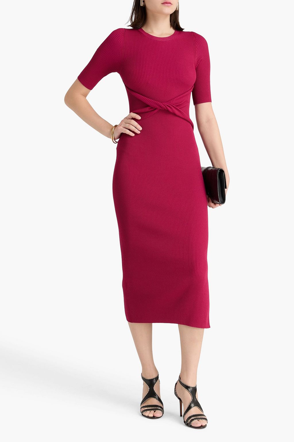 ALTUZARRA 트위스트 디테일 리브 니트 미디 드레스