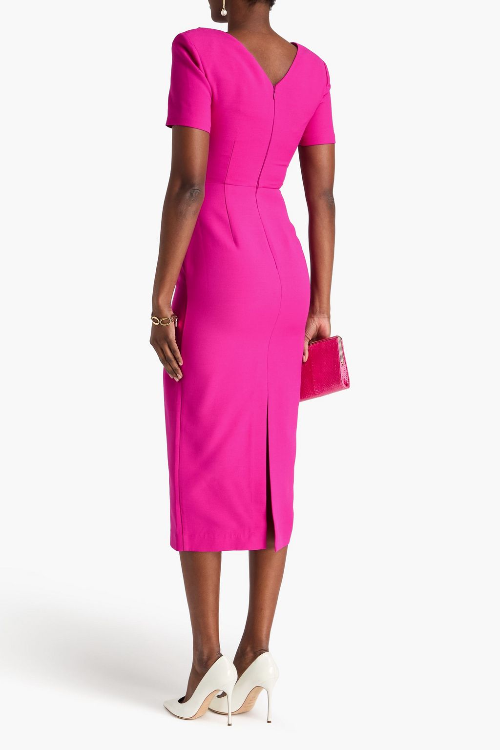 ROLAND MOURET فستان متوسط الطول من الكريب المصنوع من مزيج الحرير والصوف بتصميم منسدل