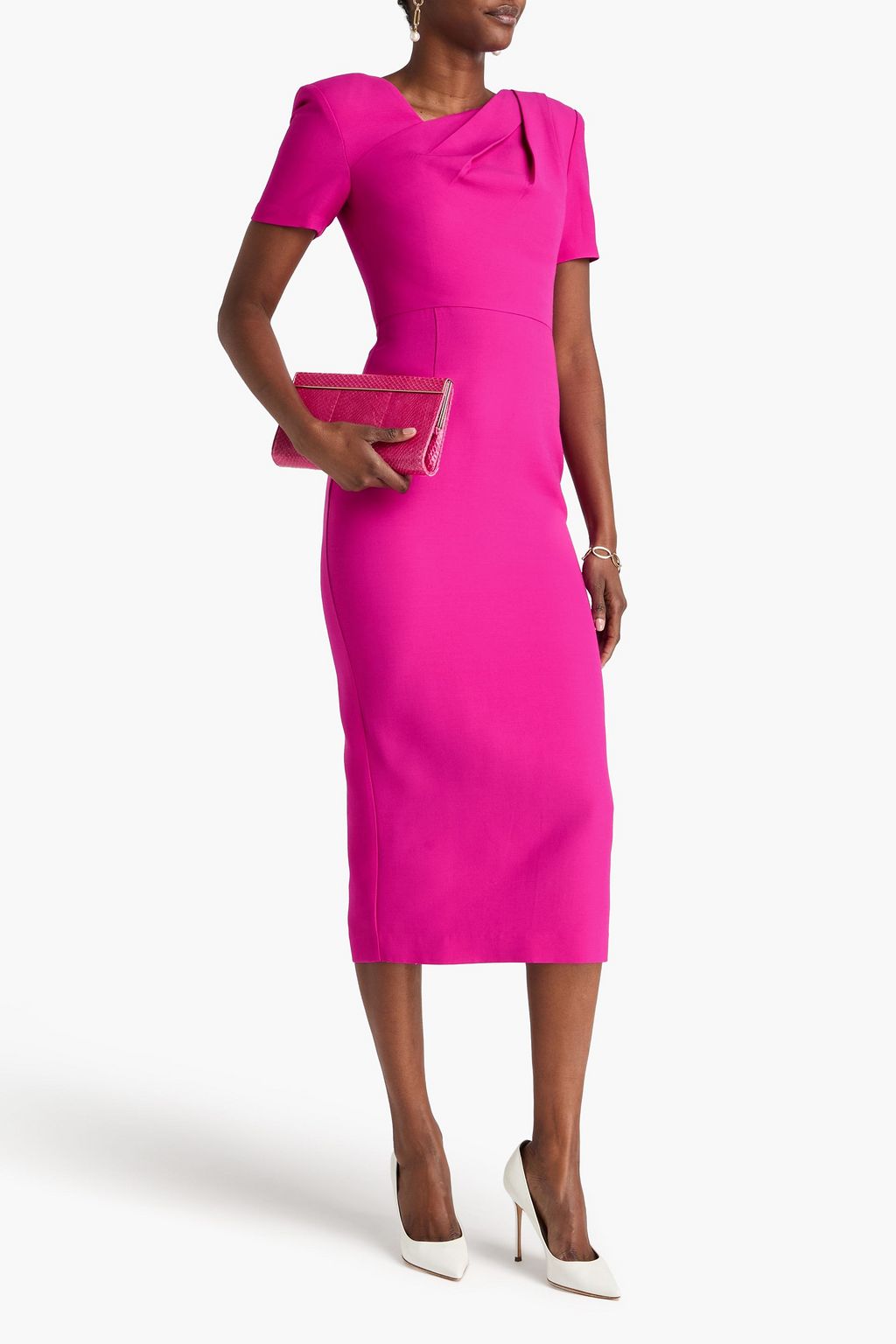 ROLAND MOURET فستان متوسط الطول من الكريب المصنوع من مزيج الحرير والصوف بتصميم منسدل