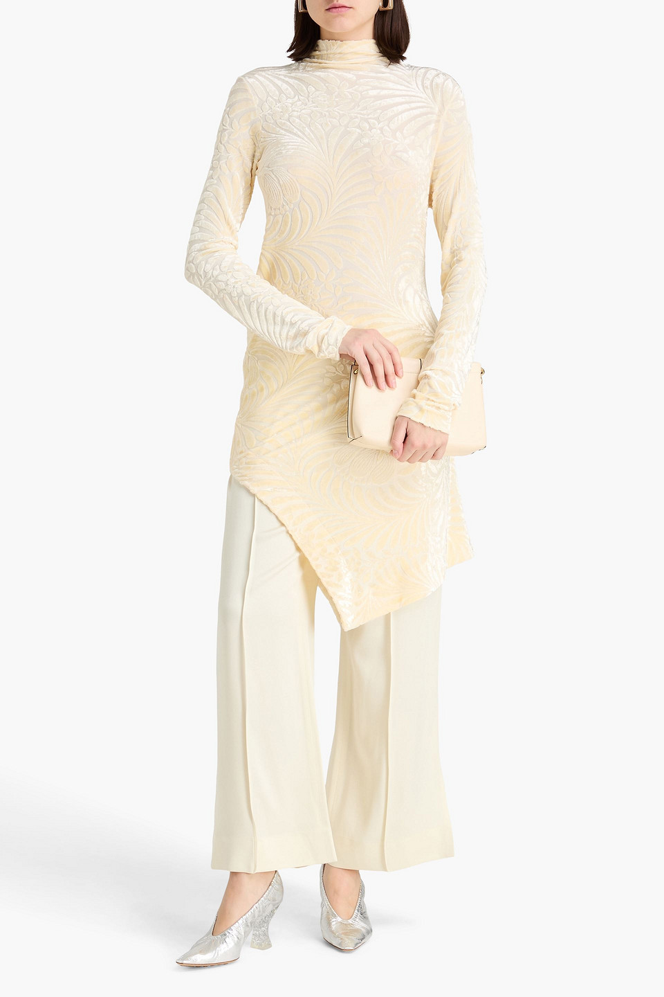  Jil Sander - Asymmetrisches Rollkragenoberteil Aus Devoré-samt - Weiß - Fr 44 