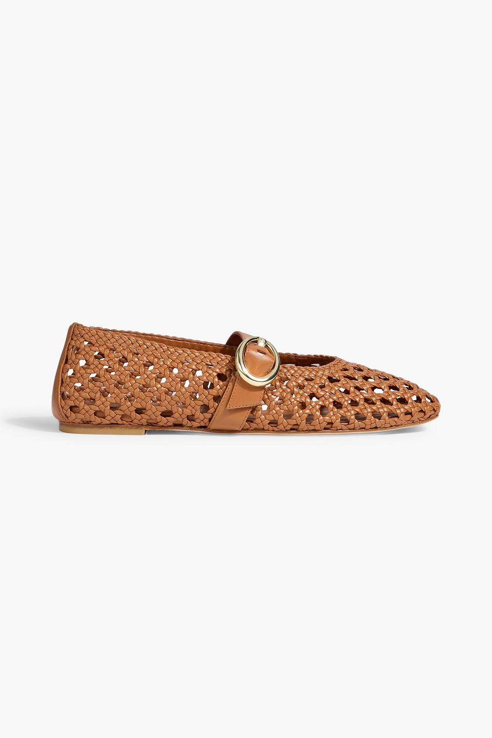 Stuart Weitzman Thea Woven Leather Mary Jane Flats In Brown