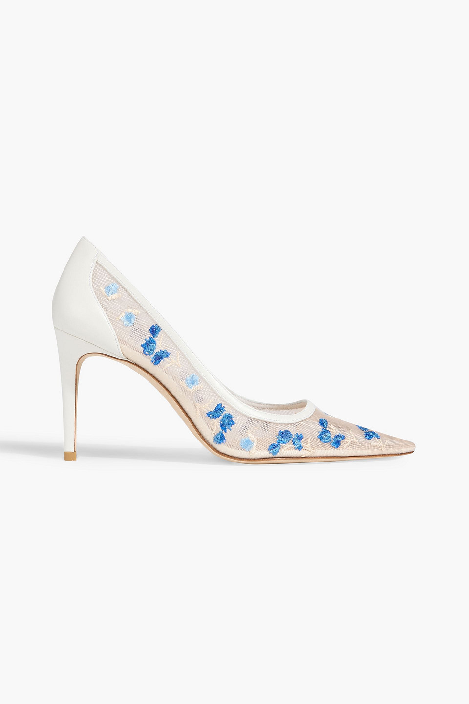 Stuart Weitzman Stuart Power 85 Embroidered Tulle And Leather Pumps In Neutral