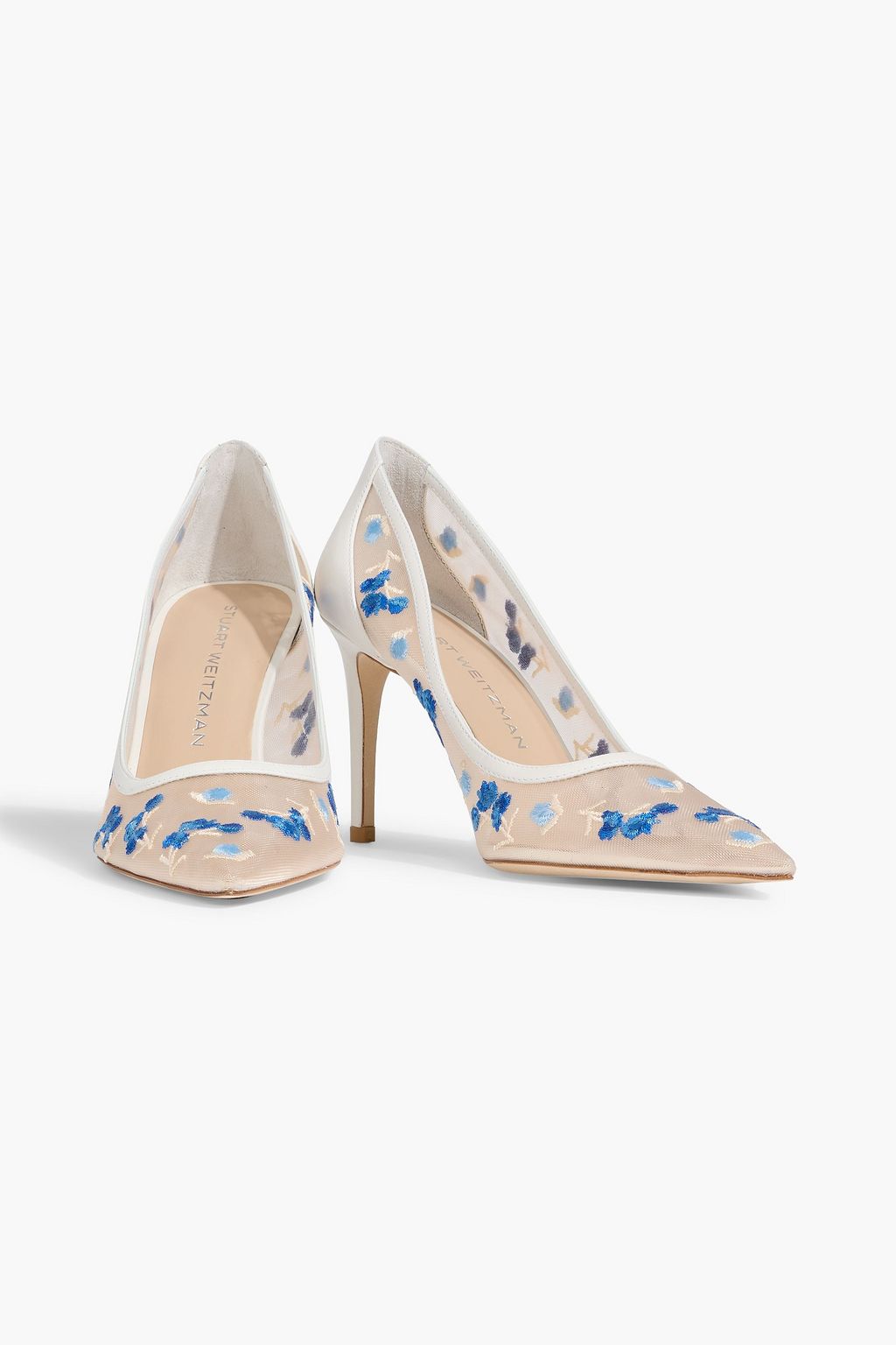 STUART WEITZMAN Stuart Power 85 embroidered tulle and leather pumps