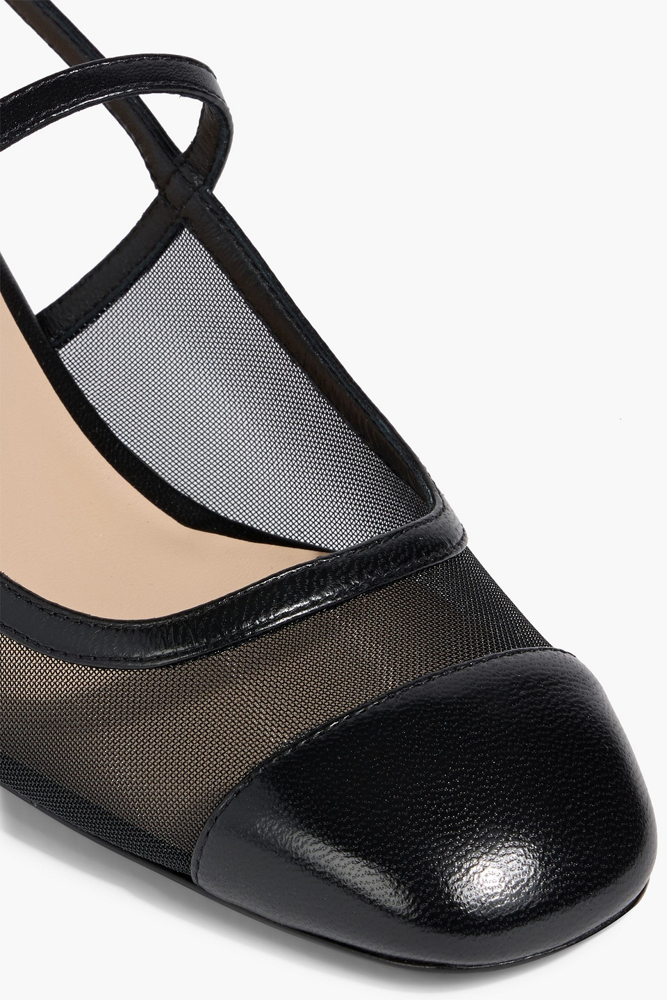 Stuart Weitzman Maeve Mesh And Leather Slingback Mary Jane Pumps In Black