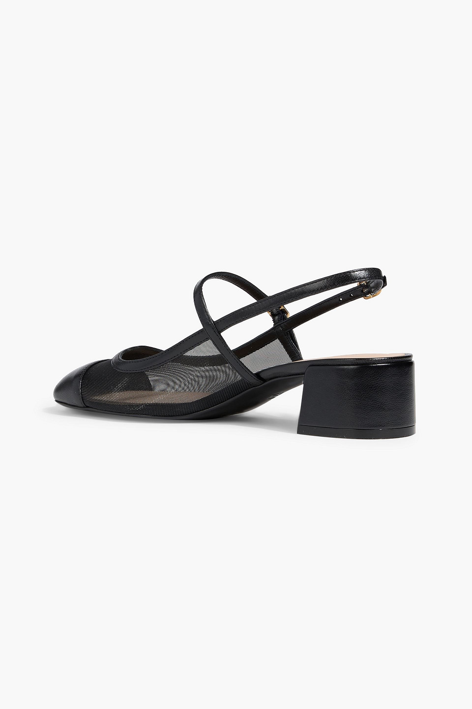 Stuart Weitzman Maeve Mesh And Leather Slingback Mary Jane Pumps In Black