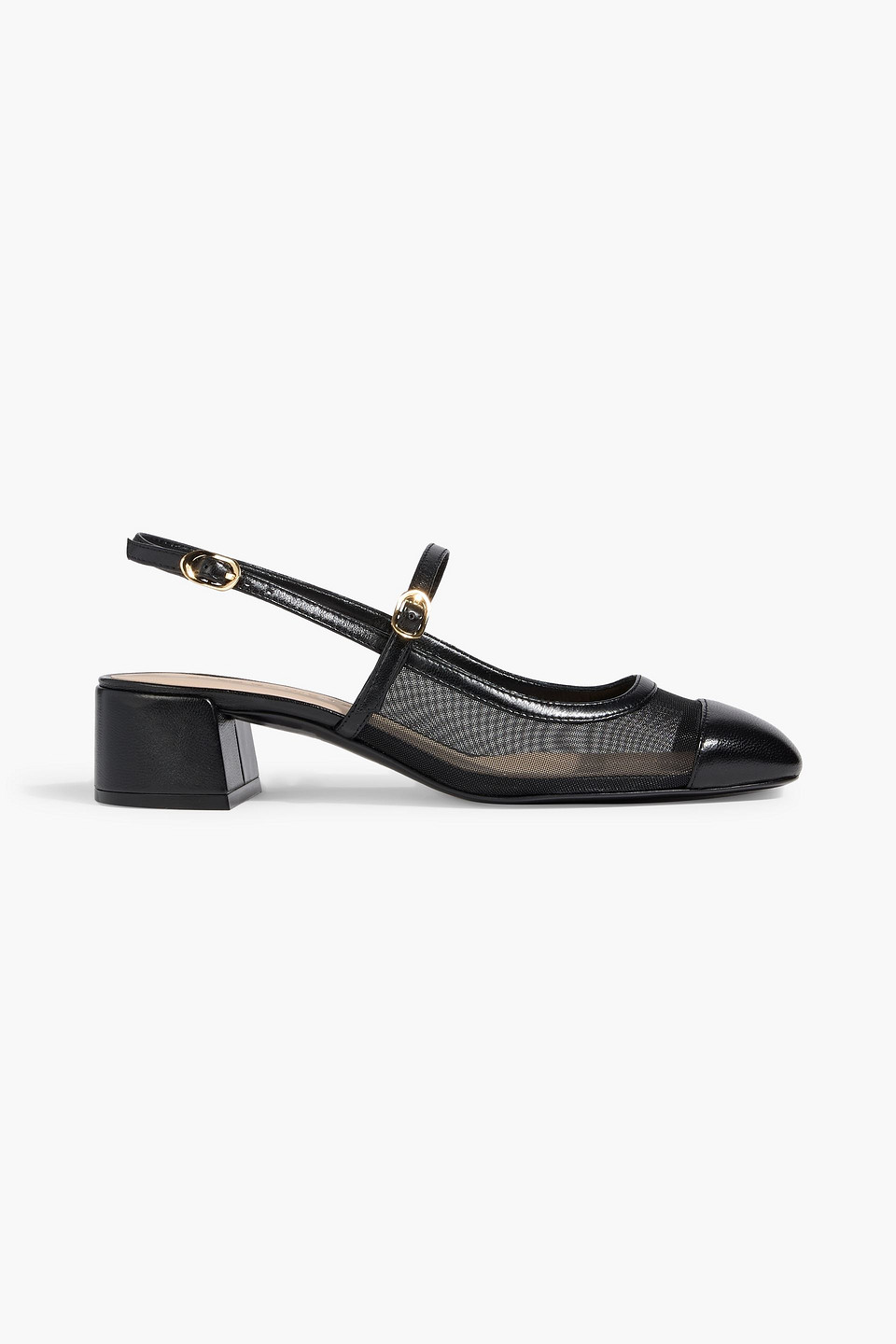 Stuart Weitzman Maeve Mesh And Leather Slingback Mary Jane Pumps In Black