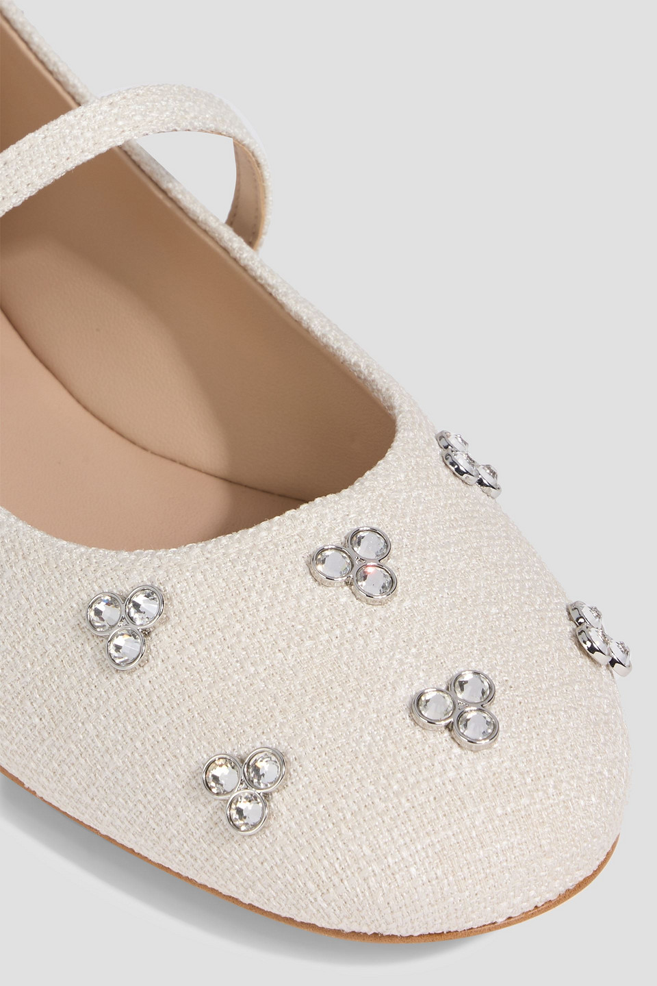 Stuart Weitzman Tammy Crystal-embellished Canvas Mary Jane Flats In Nude