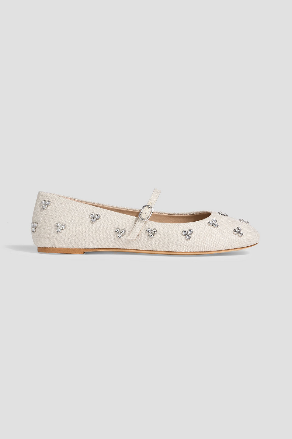 Stuart Weitzman Tammy Crystal-embellished Canvas Mary Jane Flats In Nude