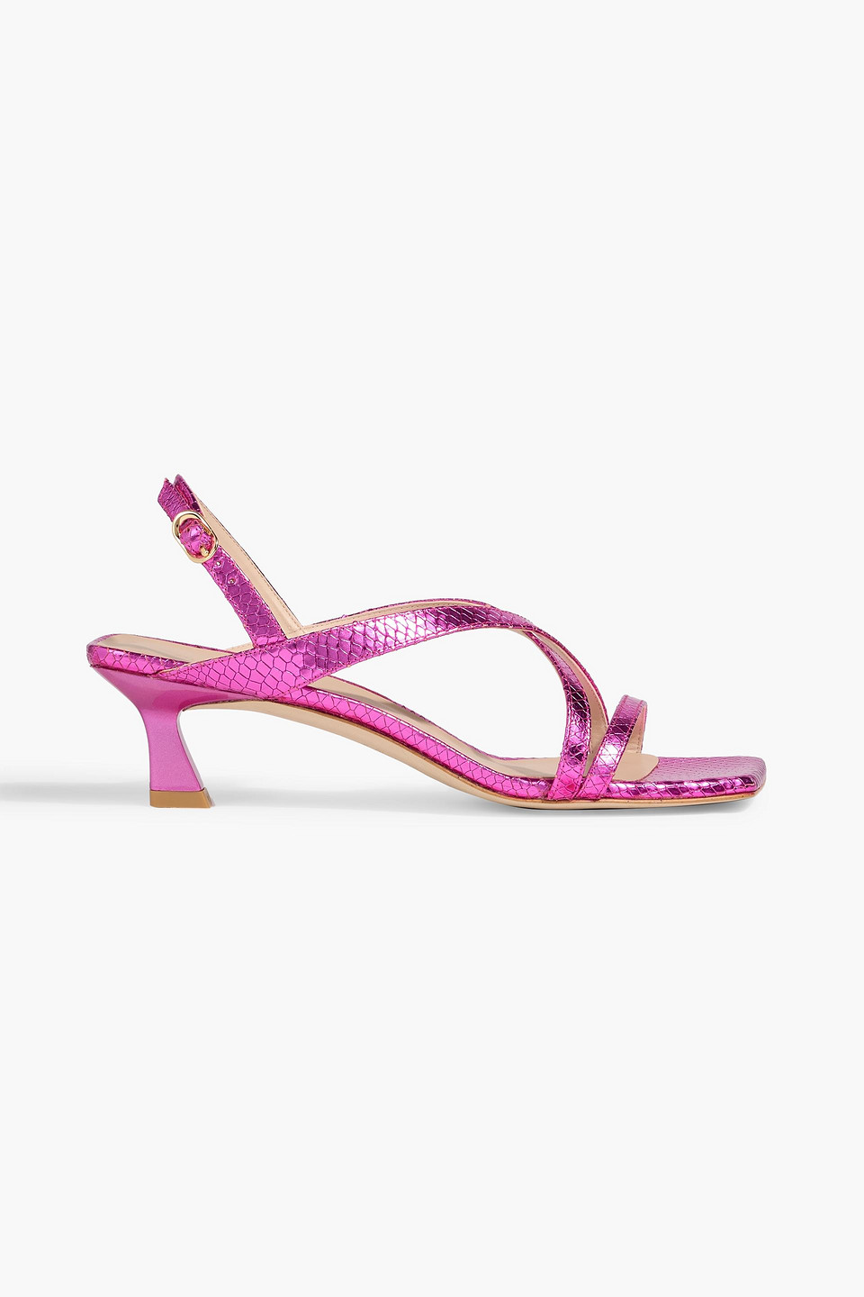 Stuart Weitzman Oasis 50 Metallic Snake-effect Leather Slingback Sandals In Pink