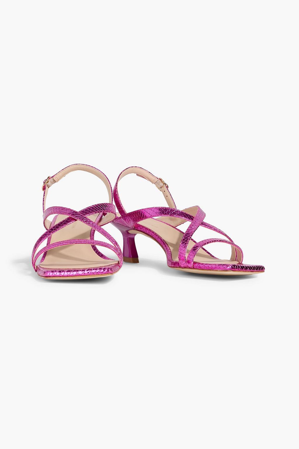 STUART WEITZMAN Oasis 50 metallic snake-effect leather slingback sandals