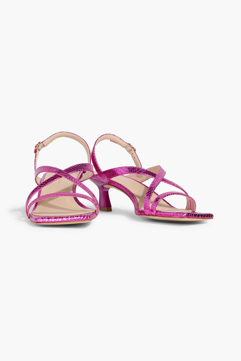 Stuart Weitzman Oasis 50 Metallic Snake-effect Leather Slingback Sandals In Pink