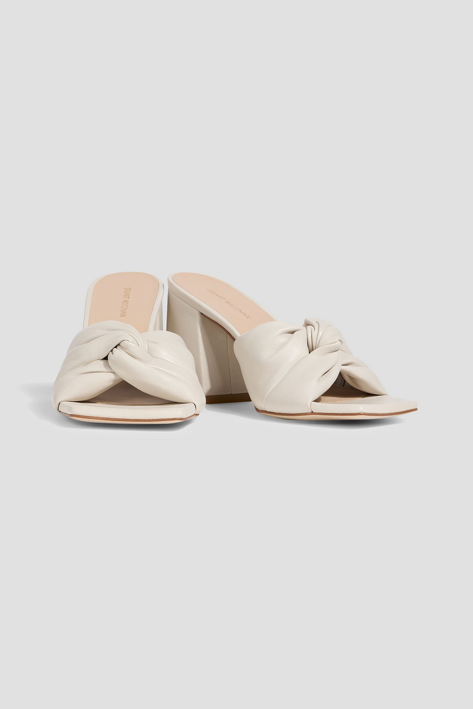 Stuart Weitzman Glamknot 85 Leather Mules In Neutral