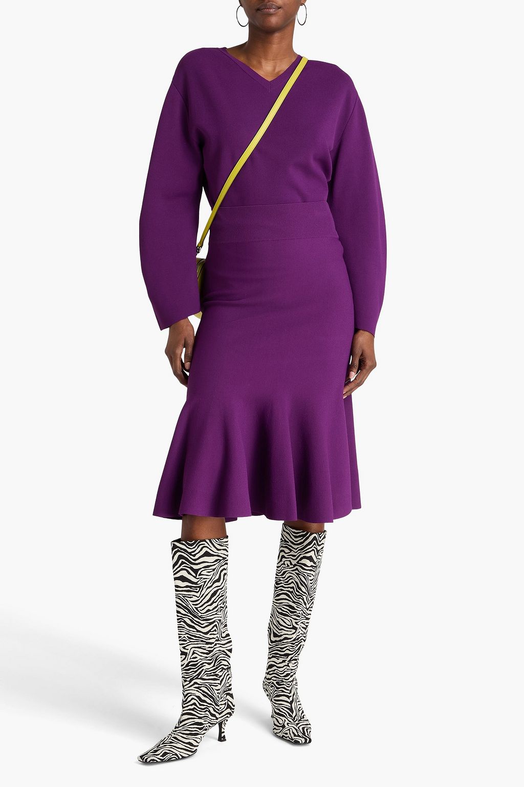 STELLA MCCARTNEY تنورة متوسطة الطول من نسيج محبوك بحواف واسعة