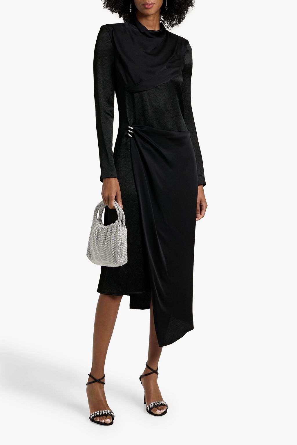 GIVENCHY Wrap-effect crystal-embellished satin and crepe midi dress