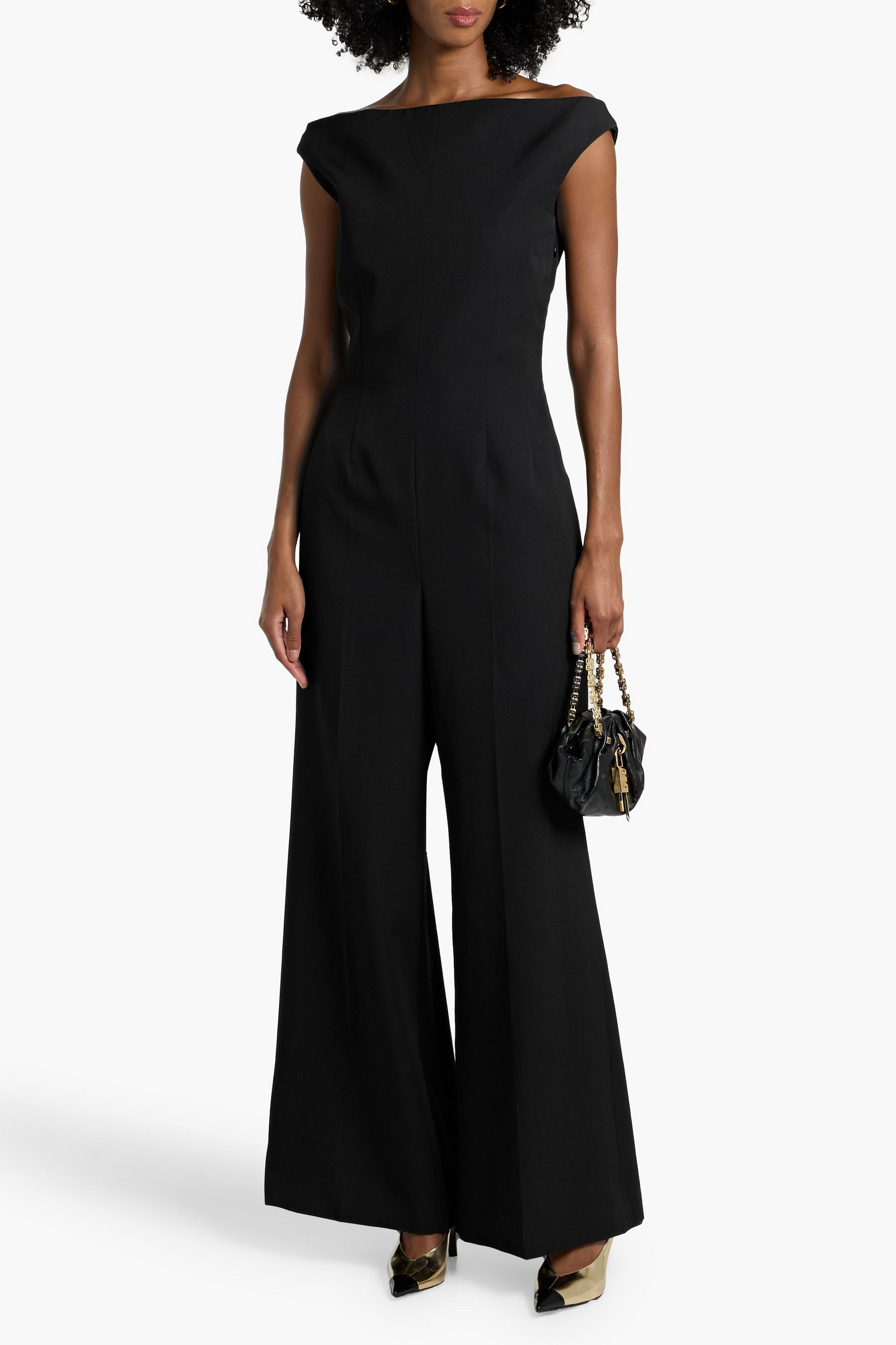 Givenchy Off-the-shoulder grain de poudre wool wide-leg jumpsuit