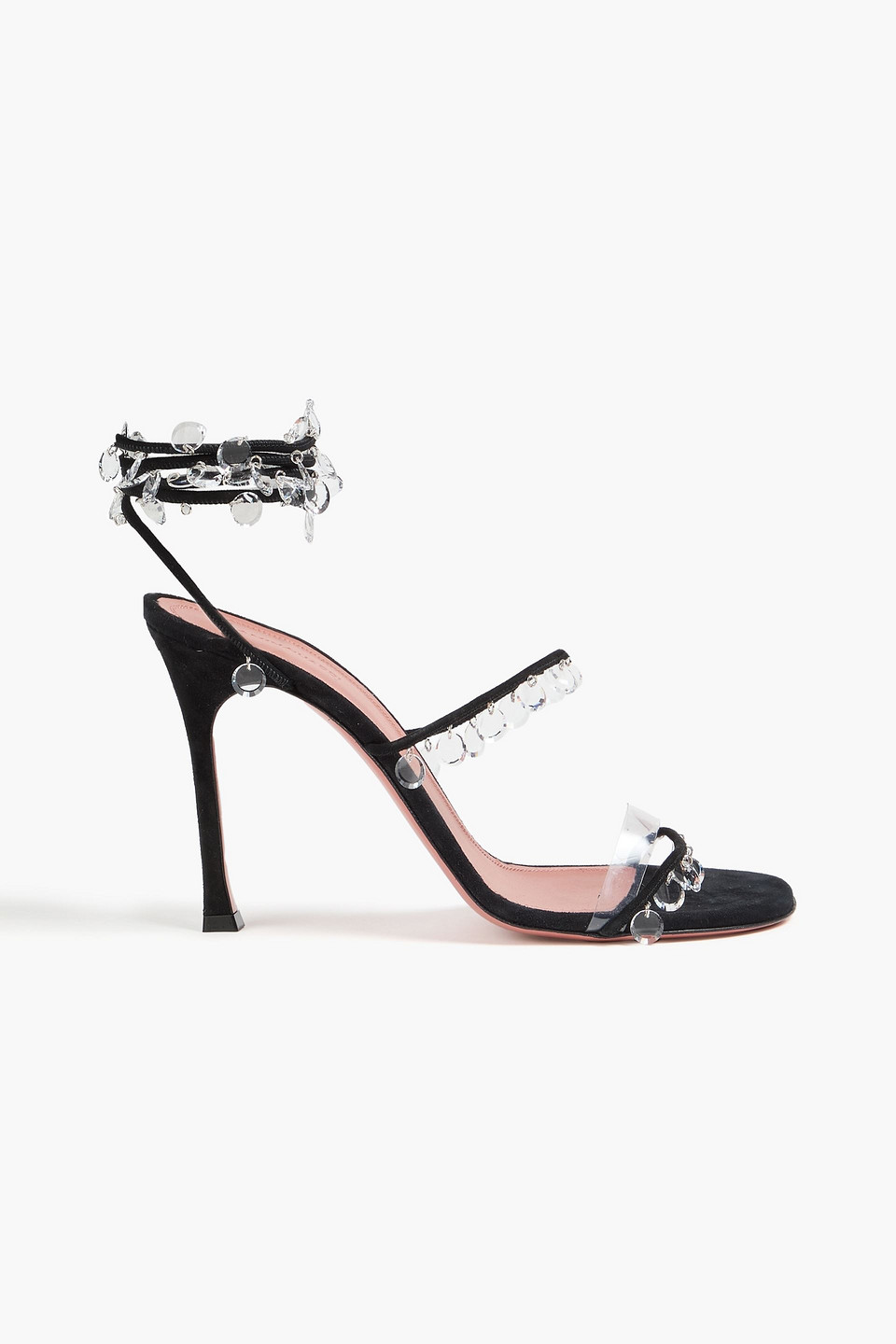 Amina Muaddi Tina Crystal-embellished Suede And Pvc Sandals In Black