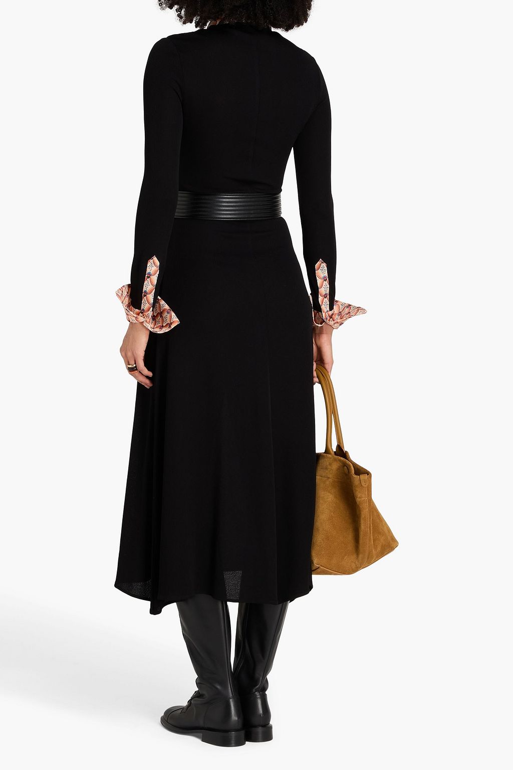 ETRO Printed satin-trimmed jersey midi shirt dress