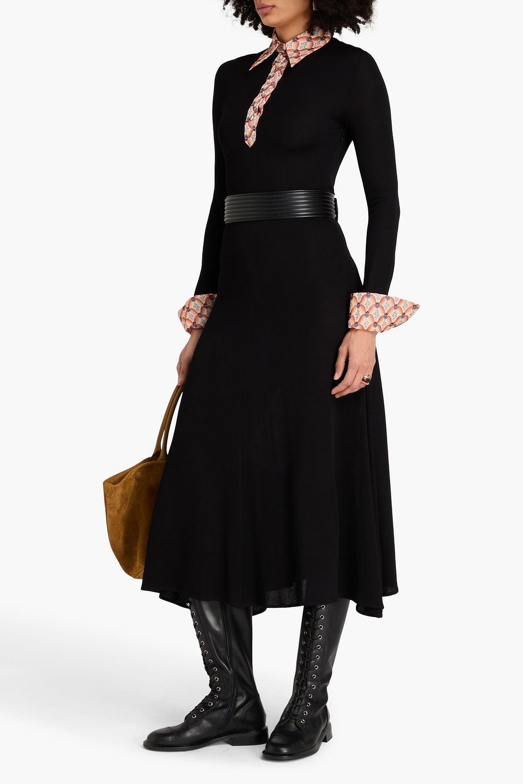 ETRO Printed satin-trimmed jersey midi shirt dress